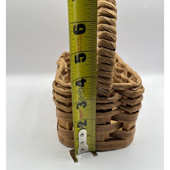 Vtg Handwoven Paper Rope Basket Wood Base Folk Art Primitive Farmhouse Signed - Picture 9 of 10